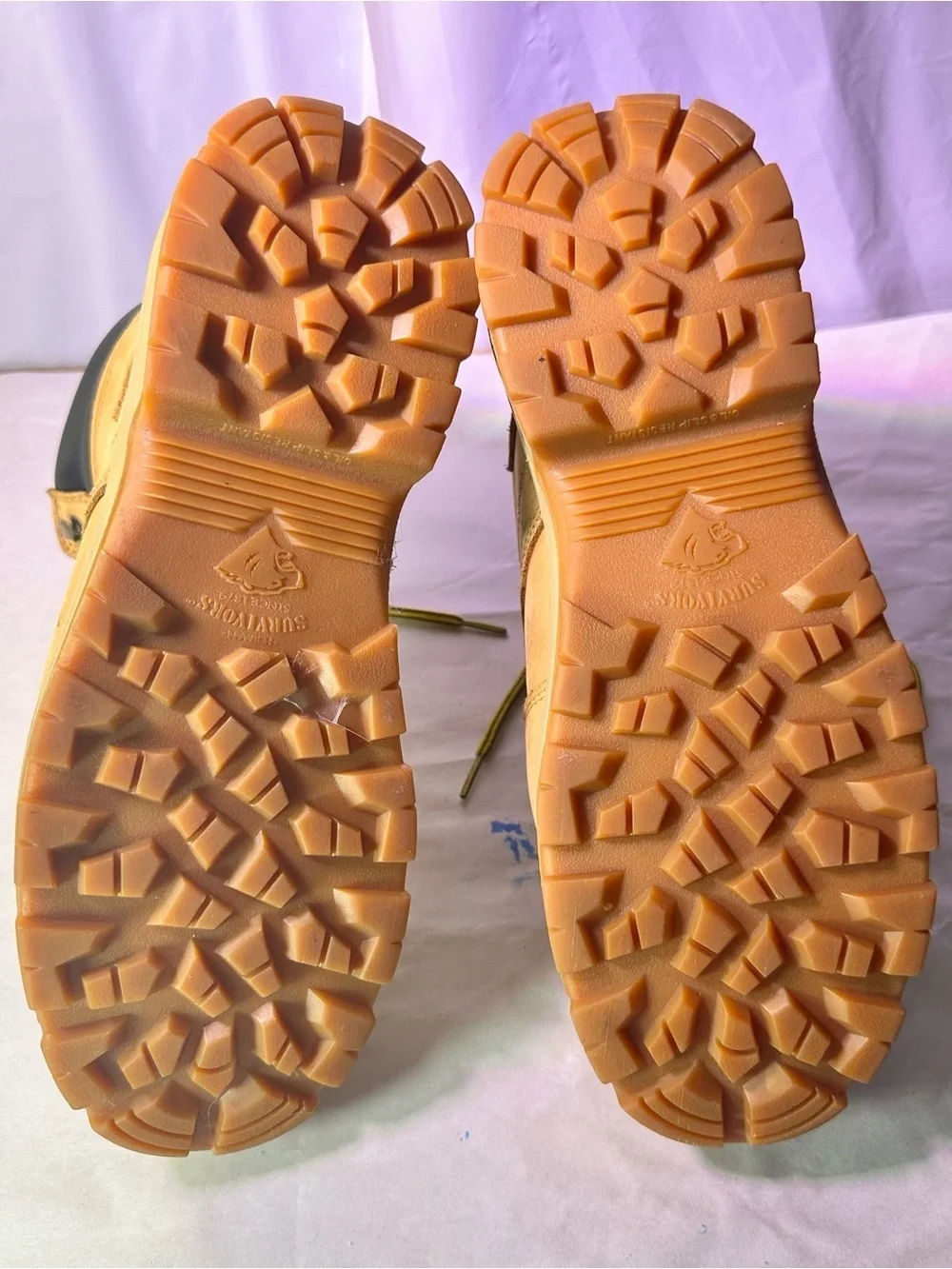 Men's Tan Work Boots with Black Collar and Yellow Laces